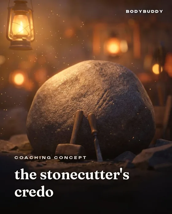 A coaching concept card titled the stonecutter's credo