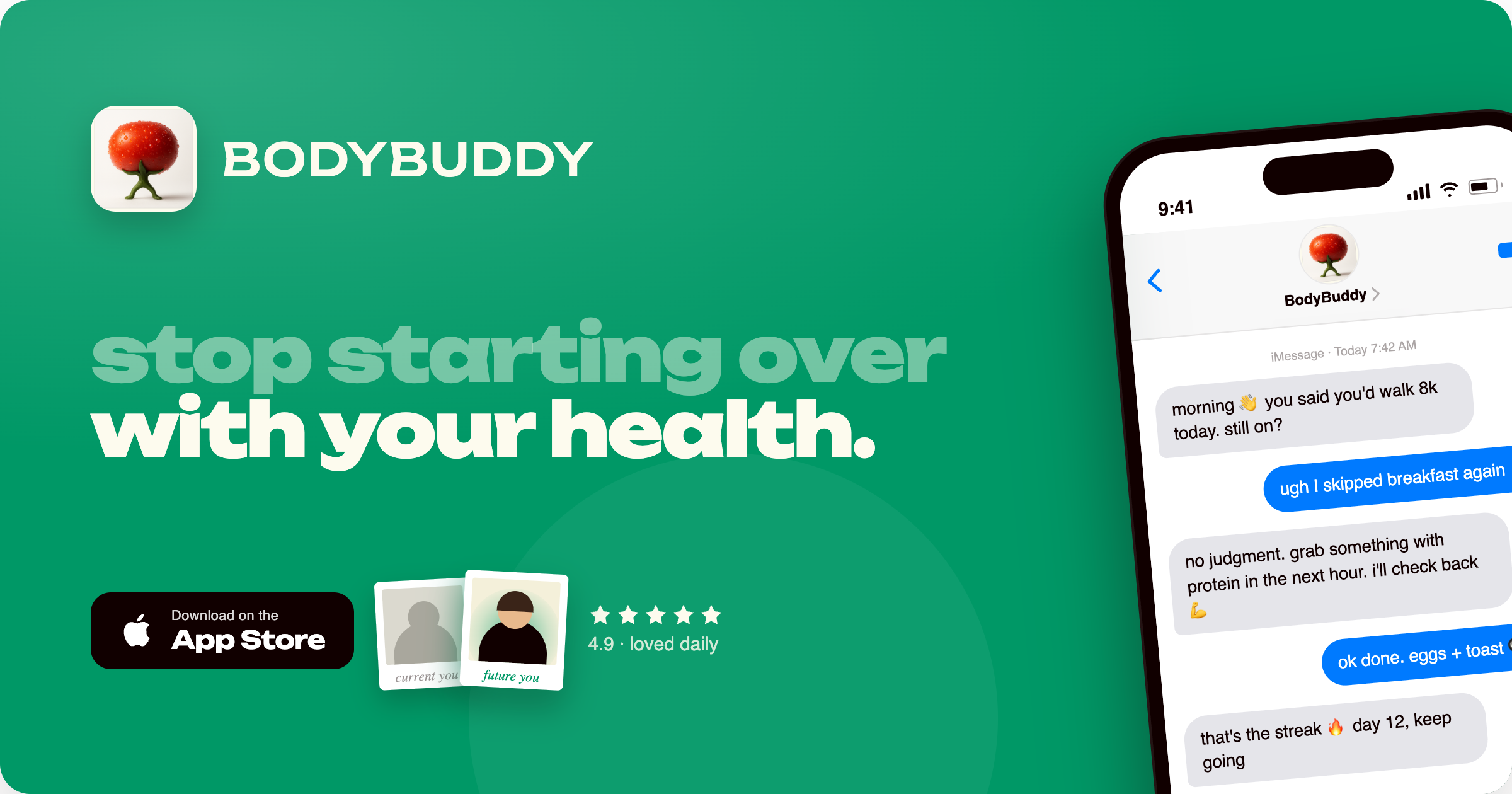 BodyBuddy share card: stop starting over with your health
